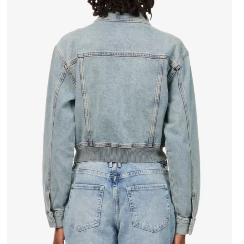 Good American Cropped Ribbed Trims Relaxed Fit Denim Jacket 2XL - Picture 3 of 14